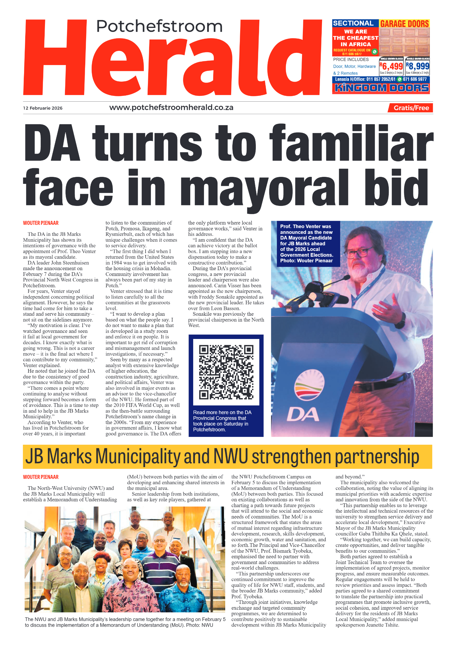 Potchefstroom Herald: 12 Februarie page 1