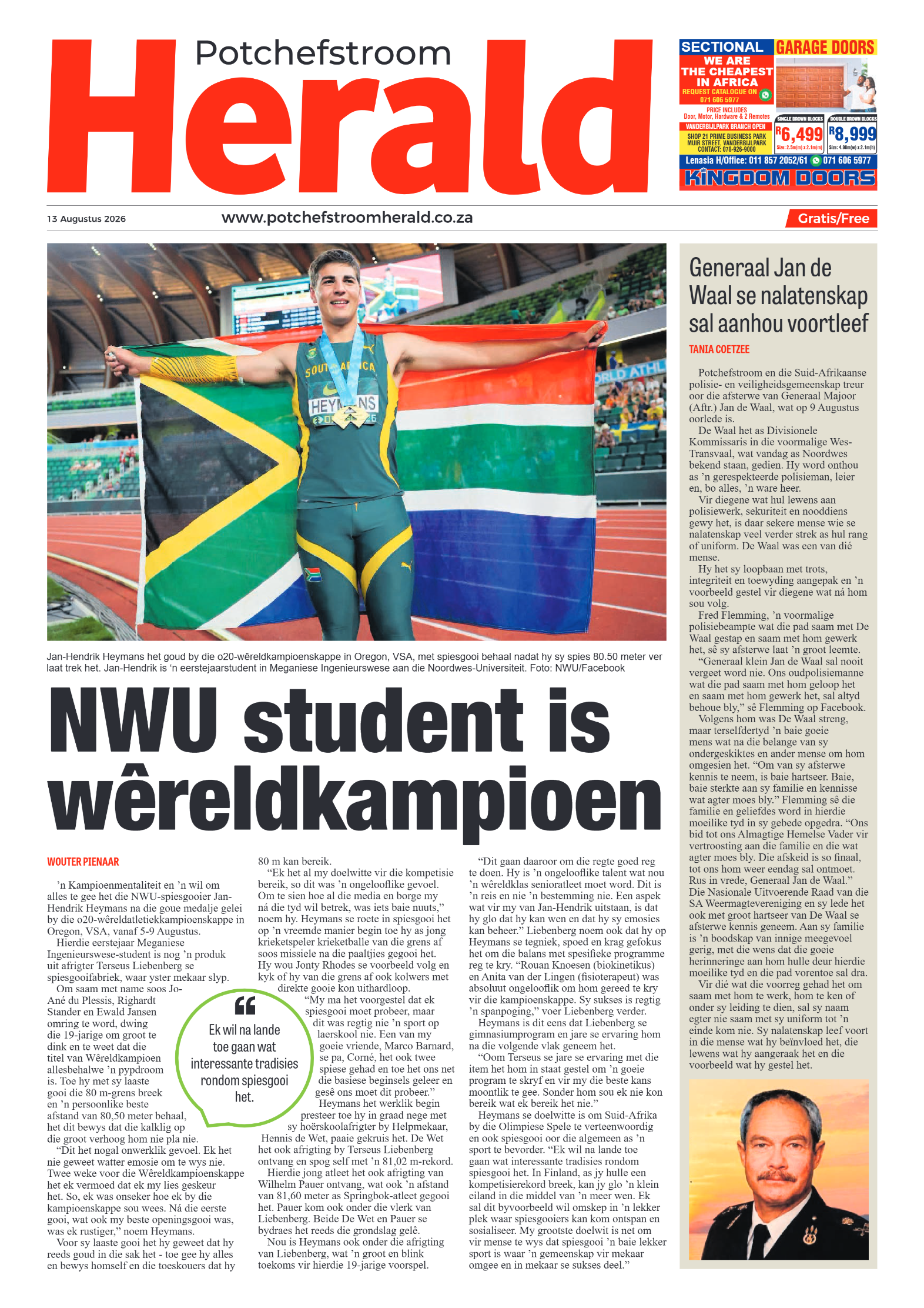 Potchefstroom Herald: 13 Augustus 2026 page 1