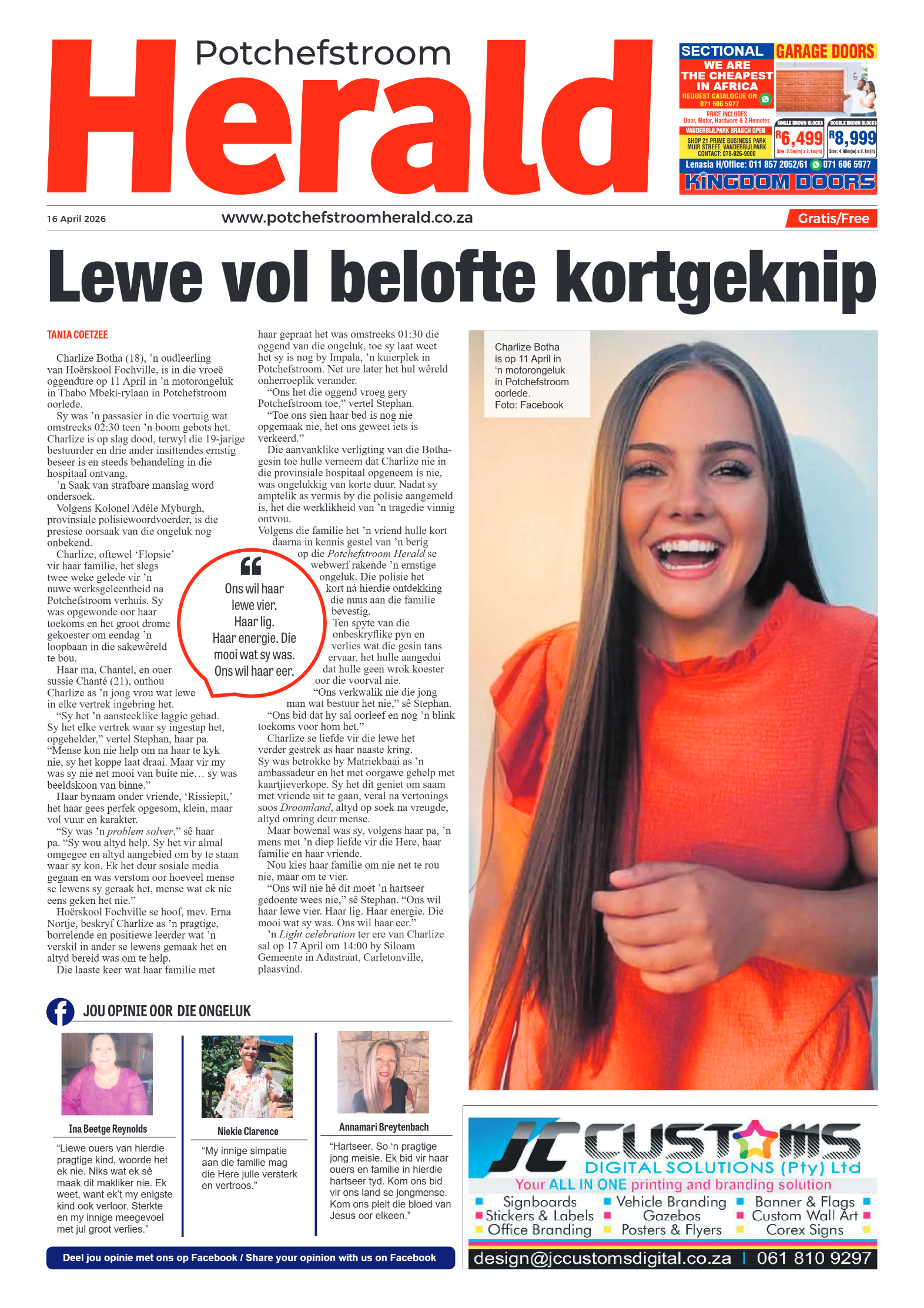 Potchefstroom Herald: 16 April 2026 page 1