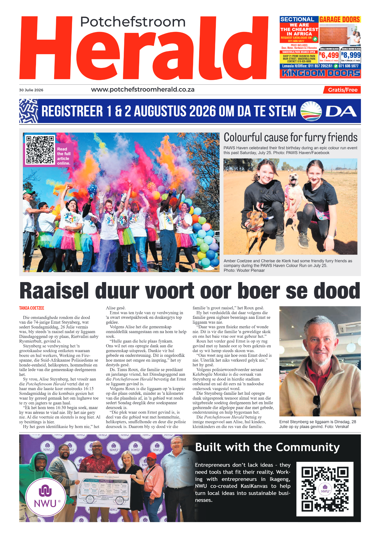 Potchefstroom Herald: 30 Julie 2026 page 1