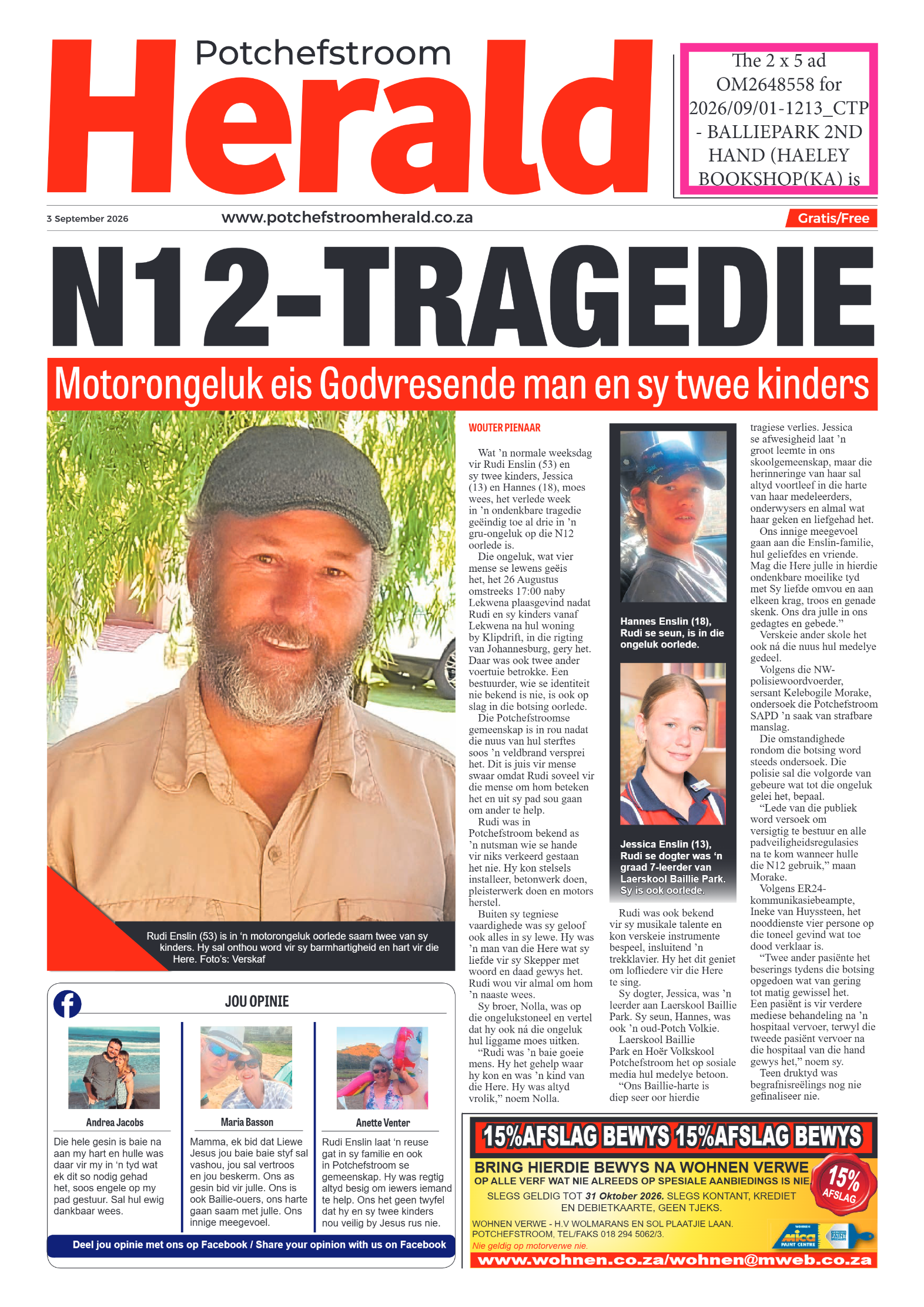 Potchefstroom Herald: 3 September 2026 page 1